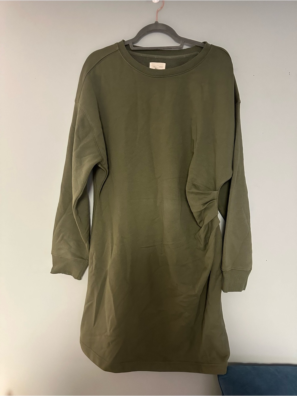 Lou & Grey Green Long Sleeve Ruched Waist Sweatshirt Dress